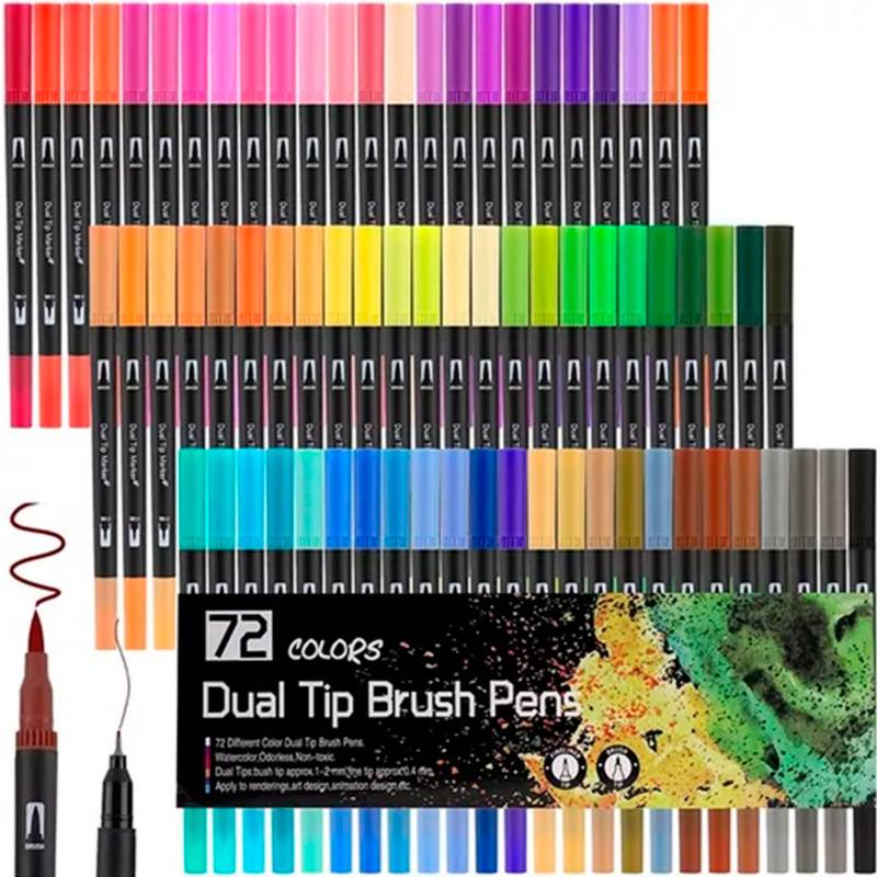 72 Colores Marcadores Plumones Punta De Pincel Dual Brush Brush 72
