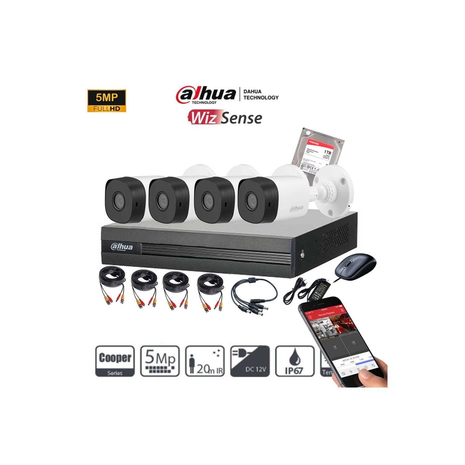 Kit Videovigilancia Dvr 4 Canales Wizsense 4 Camaras 5mp