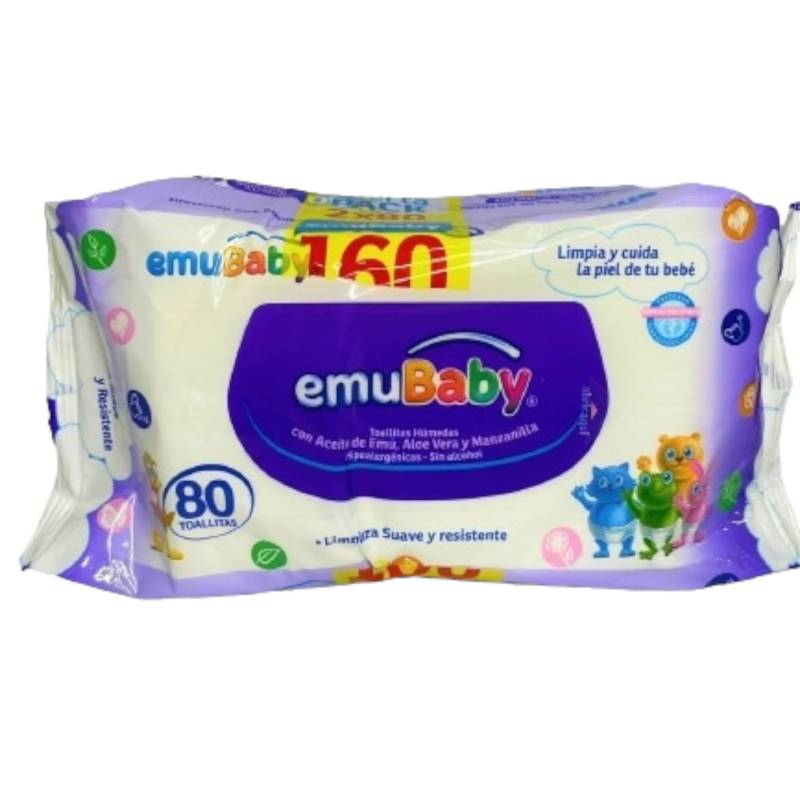 EMUBABY - Pack 2 Toallitas Húmedas 80 unidades - Emubaby
