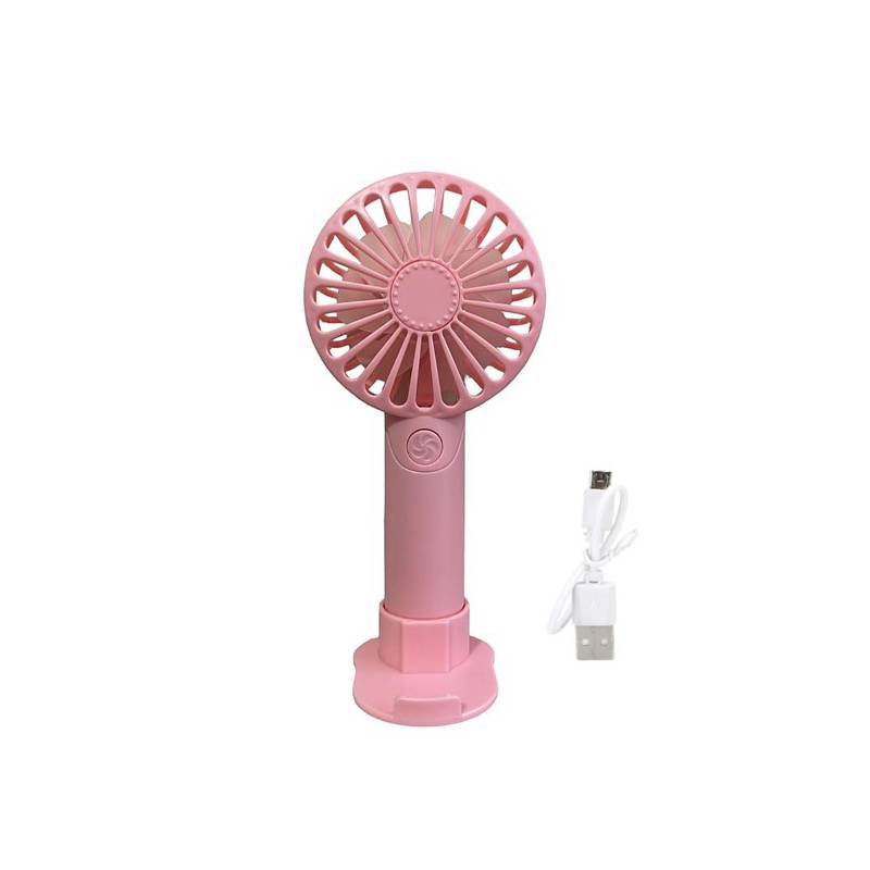 Mini ventilador de mano con bateria recargable con base para mesa.