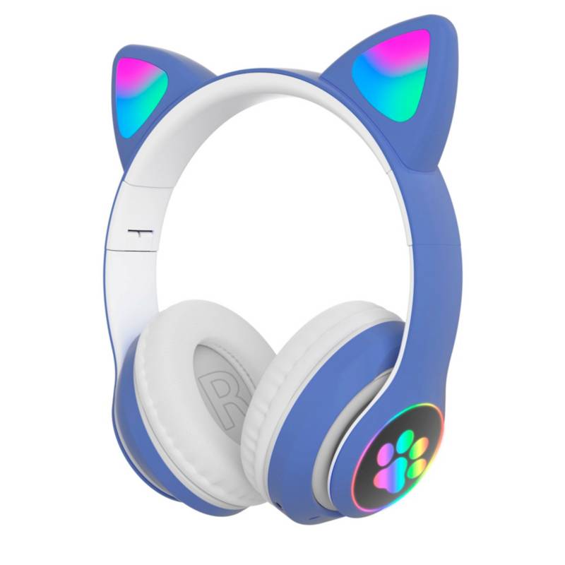 GENERICO Audifonos Inal mbricos de Gato Bluetooth Con Luz RGB Azul