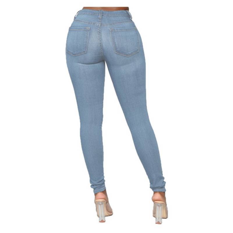 Jeans ajustados de cintura alta para mujer- azul.