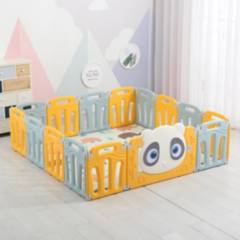 BABYLUNA - Corral de juego para bebés Gris modelo Panda 14 piezas