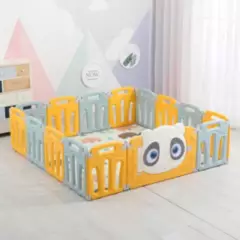BABYLUNA - Corral de juego para bebés Gris modelo Panda 14 piezas