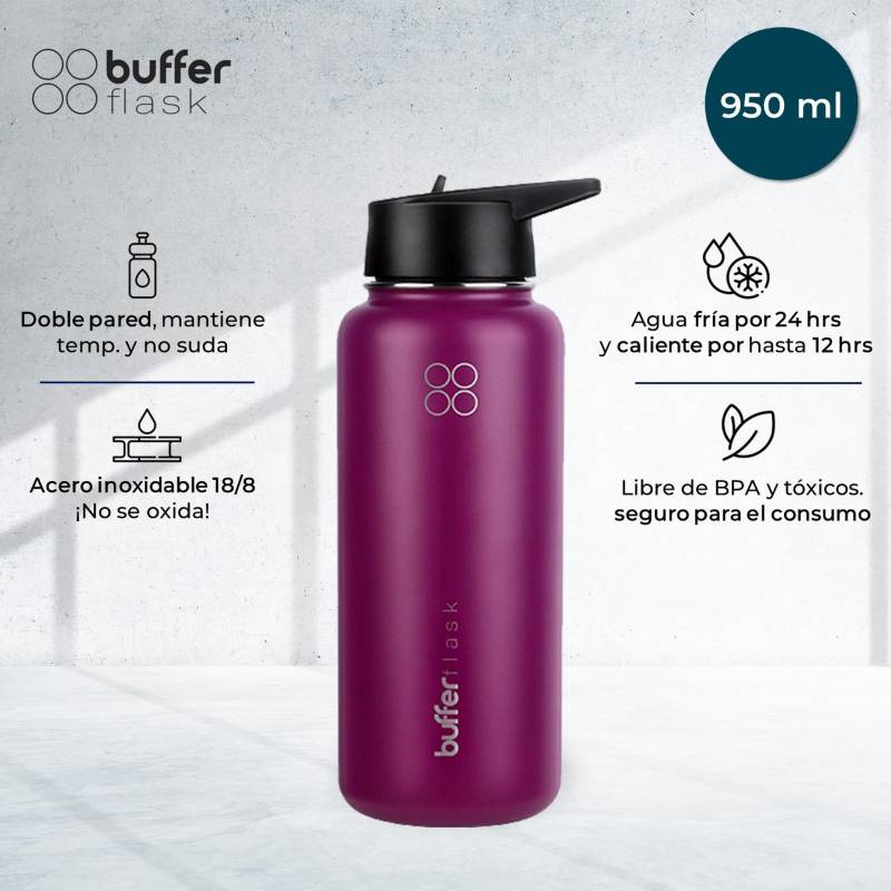 BUFFER FLASK Termo Botella Agua Termica Inoxidable Buffer 32oz + 4 Tapas