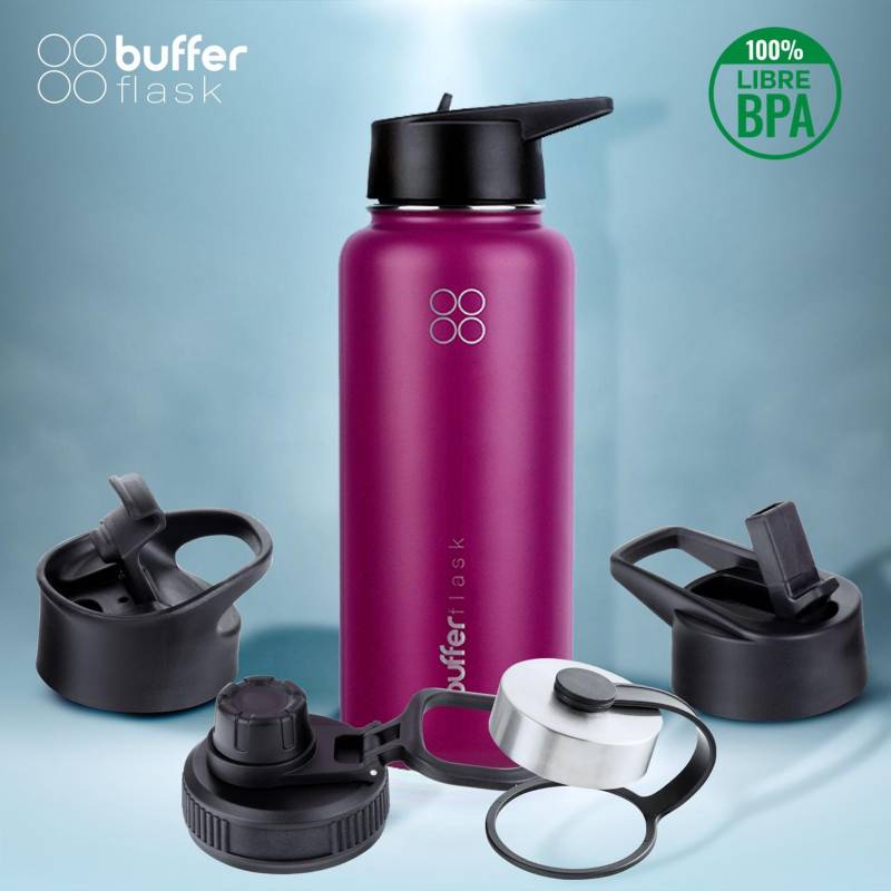 BUFFER FLASK Termo Botella Agua Termica Inoxidable Buffer 32oz + 4 Tapas