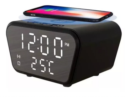 GENERICO Reloj Despertador Cargador Inalámbrico Termómetro Rapida Color  Negro