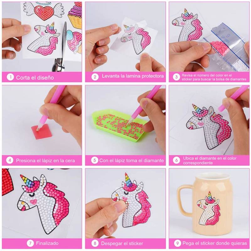 GENERICO Kit Stickers pintura con diamantes - Sirenas y unicornios