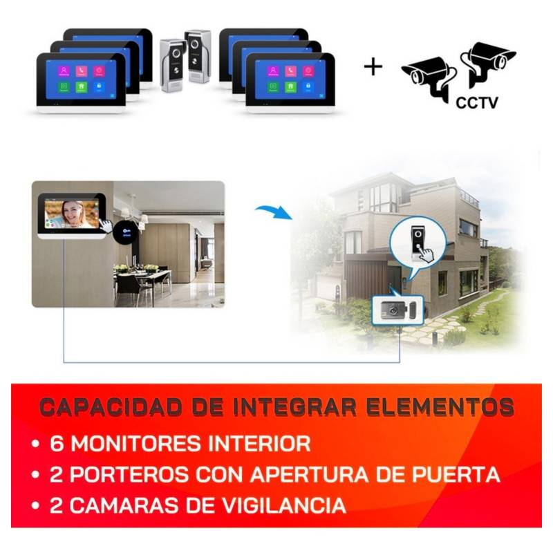Video Portero Citófono a color 7”TFT LCD Impermeable RFID