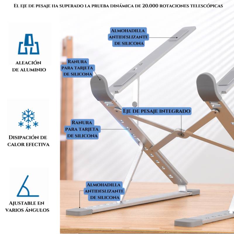 Soporte portátil de aleación de aluminio para computadora portátil con  soporte de varios ángulos y ranura