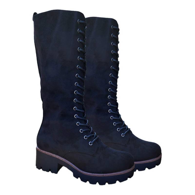 GENERICO Botas Largas Bucaneras De Gamuza Mujer Casual Negro