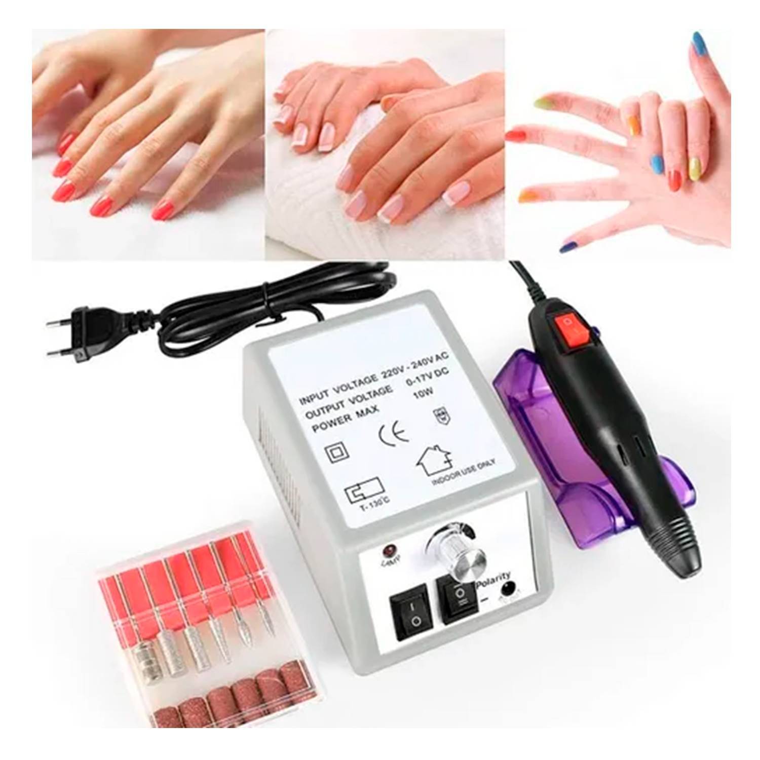 Torno Para Uñas Manicura Profesional Recargable + Kit Brocas Color