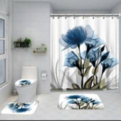 GENERICO - Juego de cortina y alfombra para el baño 04 piezas