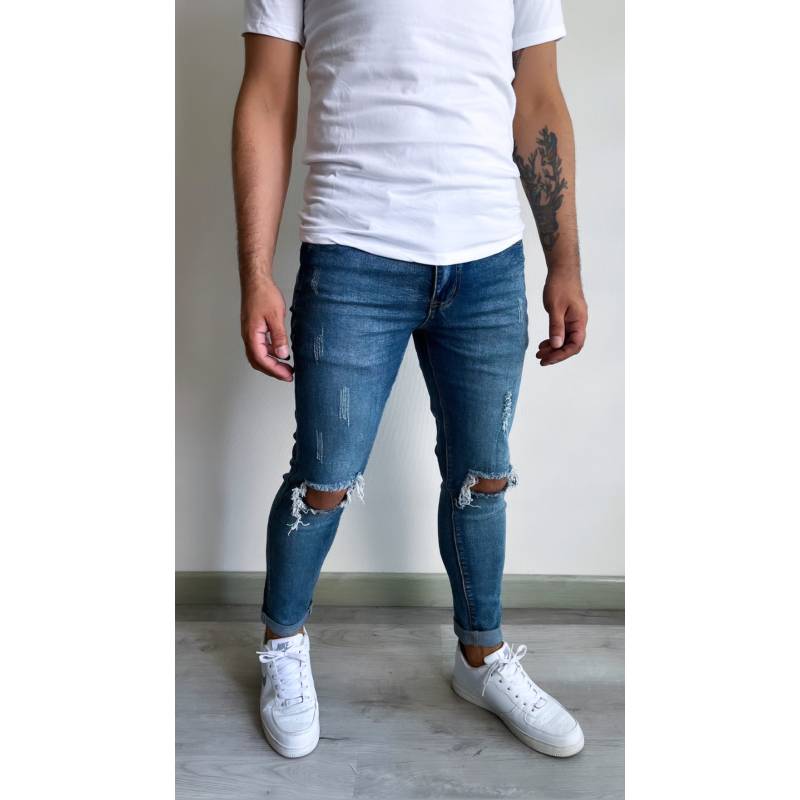 GENERICO Jeans hombre Skinny Roto rodilla azul Diabolo | falabella.com