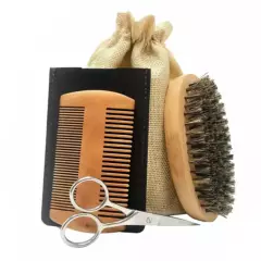 GENERICO - Set Cepillo Peine Para Barba Con Tijera Barberia Hombre