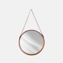 NECTAR - Espejo colgante circular cuero natural 54 cm