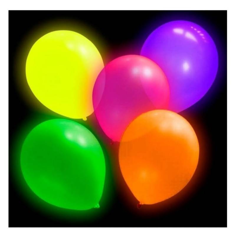 GENERICO Pack 12 Globos Neón Para Fiesta Fluorescente Uv. 5 Colores