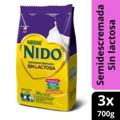 NIDO - Pack Leche NIDO® Semidescremada Sin Lactosa Bolsa 700g X3