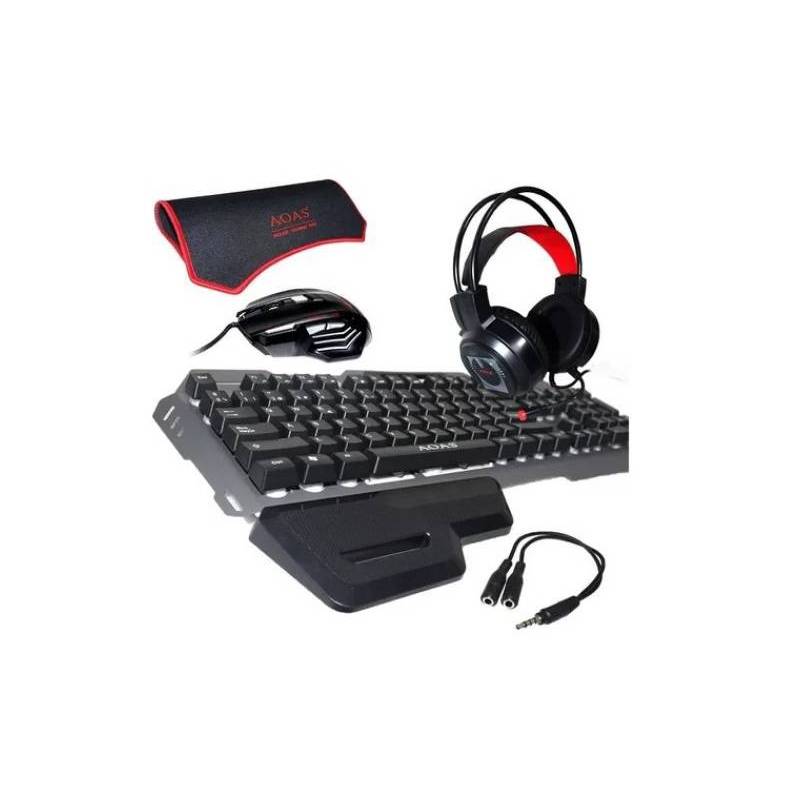 GENERICO - Set Gamer Para PC Teclado Mouse Audifonos Mousepad AS-1099