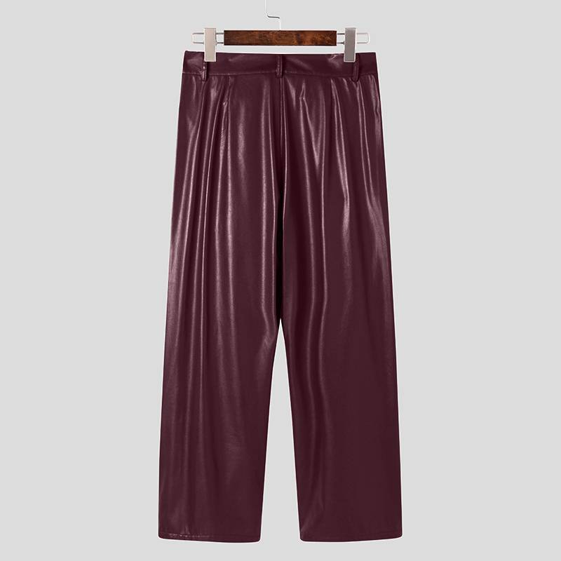 ZANZEA Pantalones anchos recto tiro alto Mujer de cuero PU.