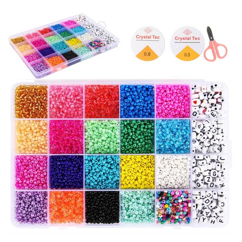 Kit de cuentas para hacer joyas, incluye hilo de bordado de 44 colores con  caja de almacenamiento con hilos, más de 4900 cuentas para pulseras de