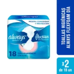ALWAYS - Pack 2 Toallas Higiénicas Always Flexfoam Con Alas 18un
