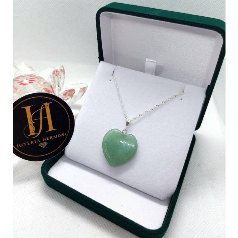 GENERICO - Collar Piedra Natural Jade Corazón – Plata Ley 925