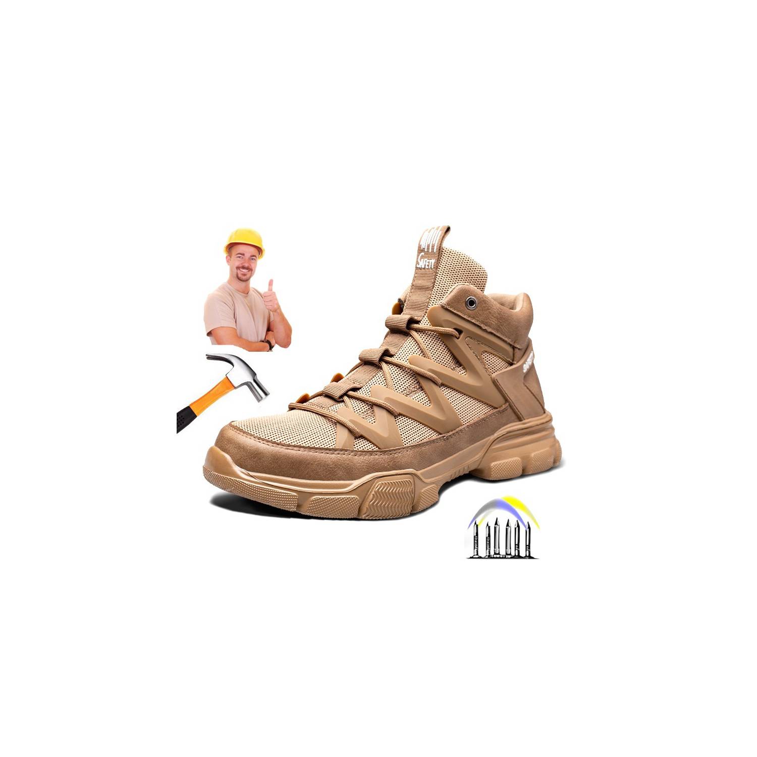 BLWOENS Zapatos de Seguridad ligeros para hombres cómodos trabajo - Khaki