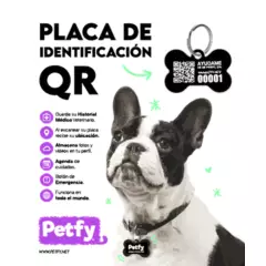 PETFY - Placa Petfy ID Hueso Negro