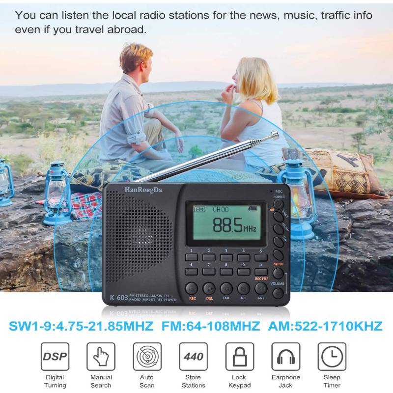 GENERICO Radio Portátil Digital Fm Am Onda Corta Bluetooth