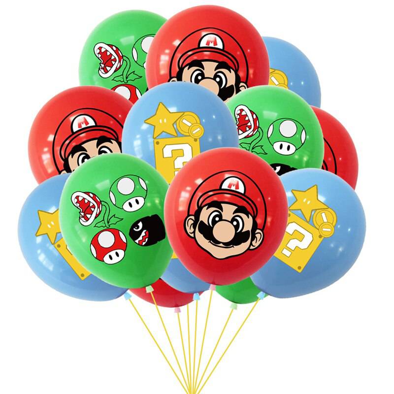 GENERICO Set de Globos látex temática Mario Bros para cumpleaños