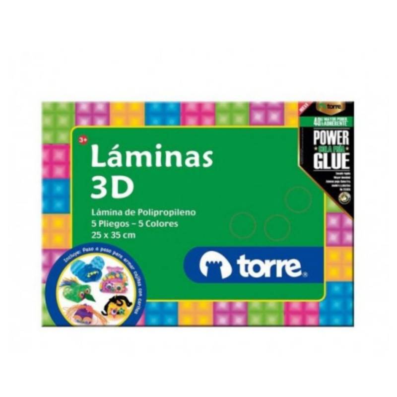 TORRE Laminas 3D 5 pliegos / 5 colores 25x35cms Torre | falabella.com