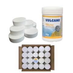 VULCANO - Cloro 90 en tabletas Vulcano Pote 1kg Pack de 20 Unidades