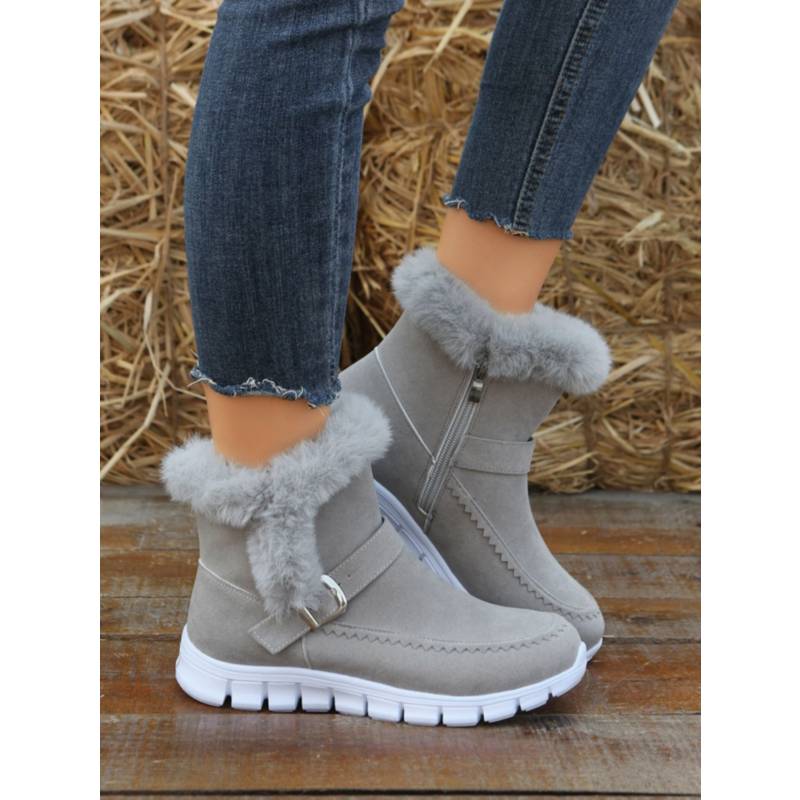 Zapatos Invierno Mujer Botas de Nieve Casual Piel Forradas Calientes - Grey | falabella.com