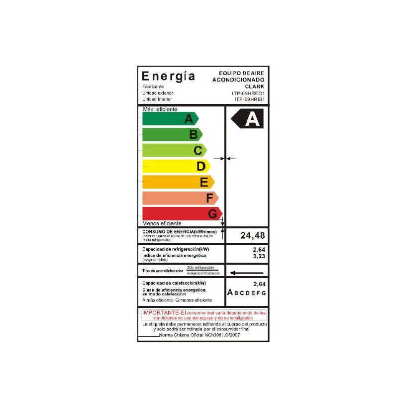 Aire Acondicionado Clark Split inverter 9000 Btu/h con WIFI
