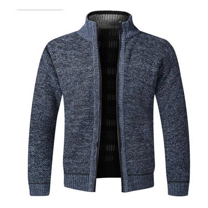 KEEJOIN - Chaquetas punto para hombres Suéteres casuales Cuello alto-gris azul