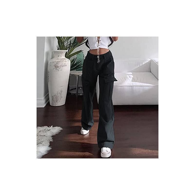 GENERICO Pantalones anchos de cintura alta elásticos con botones