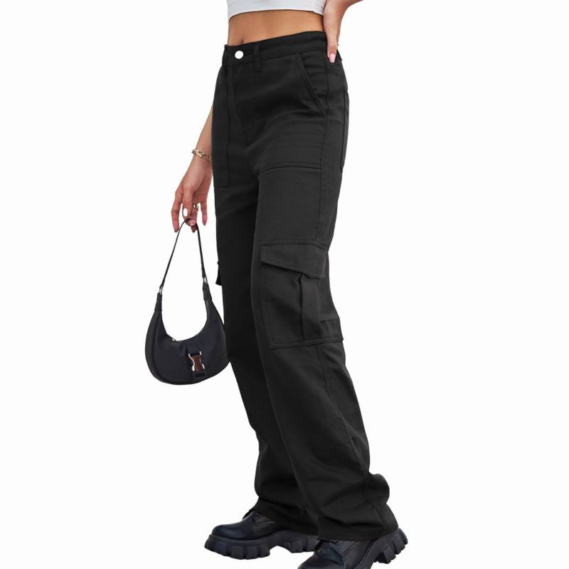  Pantalones cargo para mujer, pantalones cargo para mujer,  elásticos, con huecos, de cintura alta, holgados, A-Negro : Ropa, Zapatos y  Joyería