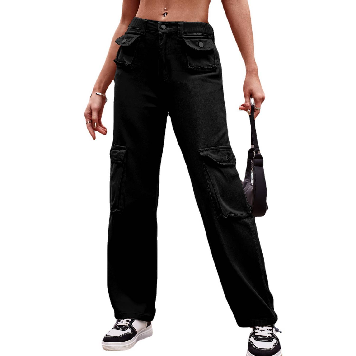 Pantalón médico cargo con cintura alta Kade™ para mujer - Negro · FIGS