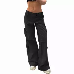 BLWOENS - Pantalones cargo elásticos de cintura alta para mujer - Negro