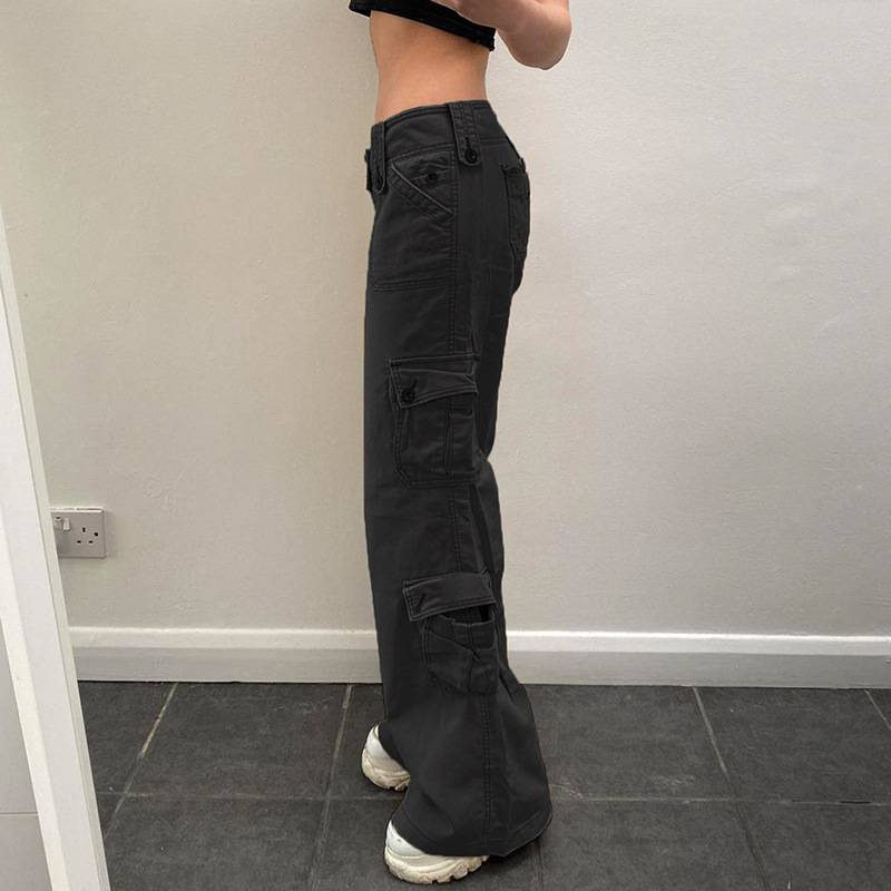 GENERICO Pantalones cargo elásticos de cintura alta para mujer