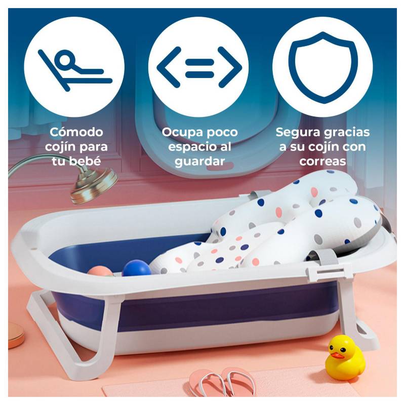 Tina Sapito Bañera Bebé Plegable + Cojín Reforzado Azul - AngelStock