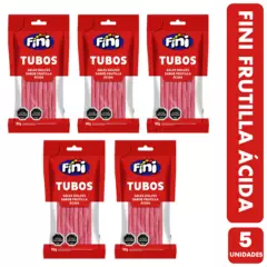 FINI - Gomitas Frutilla Ácida - Tubos Fini (Pack Con 5 Unidades)