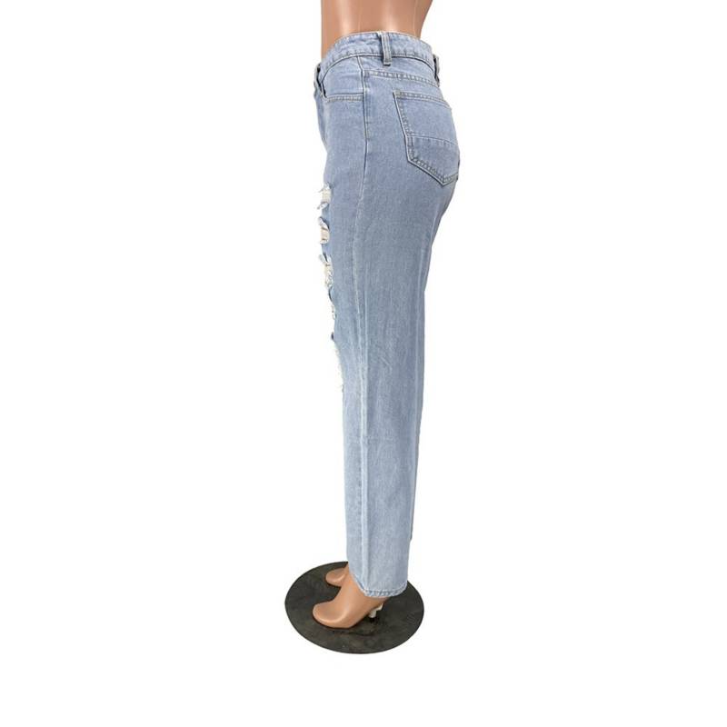 Pantalon Jeans De Pierna Ancha Con Diseño Roto Para Mujer…