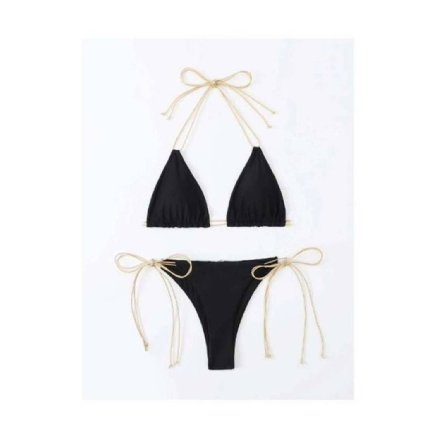 Traje de baño tipo bikini tipo straple con aros metálicos dorados y tiras  removibles - BECO