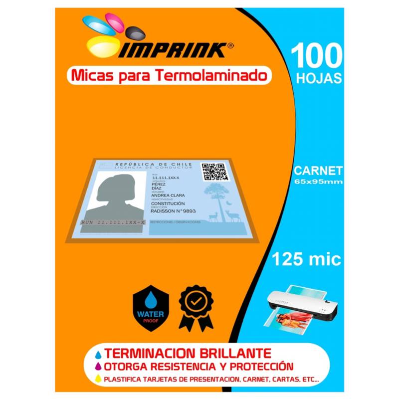 Imprink 100 Micas Para Termolaminadora Plastificadora Carnet 125mic 0150