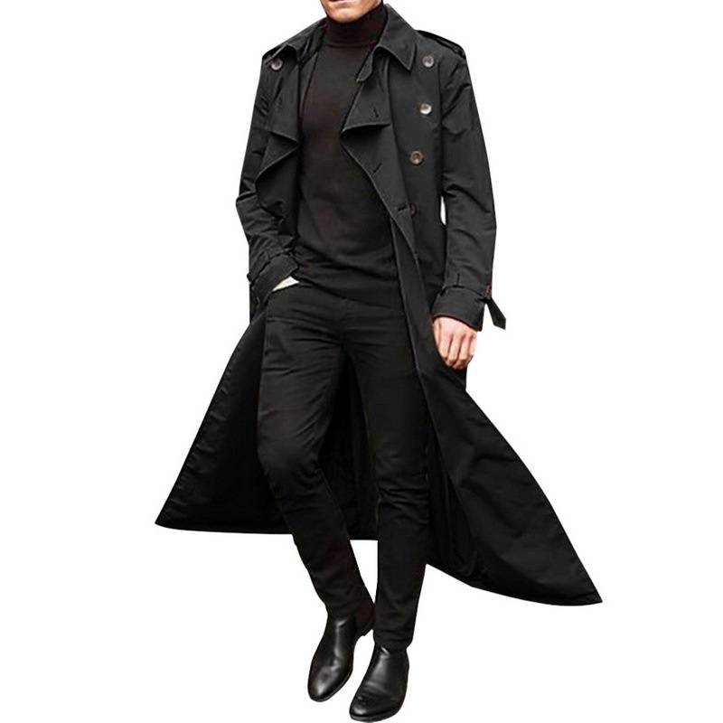 GENERICO - Hombre medio largo casual trench coat-negro.
