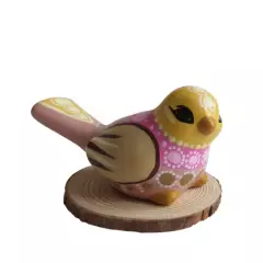 CREA TALLER - Pájaro decorativo con base de madera rosado