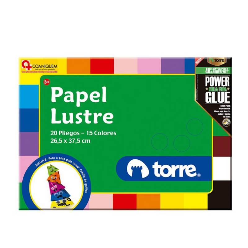 TORRE Papel Lustre 20 pliegos / 15 colores 26.5x37.5cms Torre ...