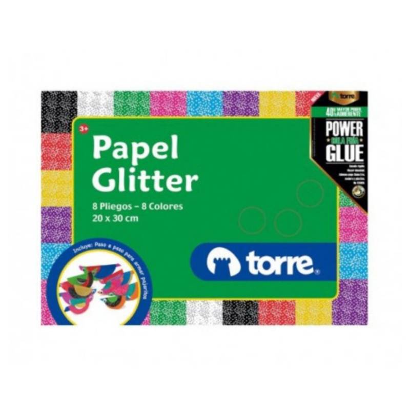 TORRE Papel Glitter 8 pliegos / 8 colores 20x30cms Torre | falabella.com